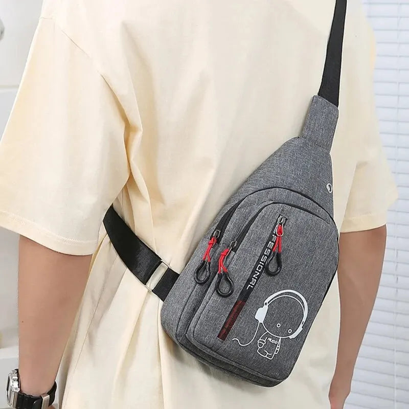 Bolsa de Peito Masculina 2024 Nova Moda Casual Bolsa de Ombro Masculina Crossbody Mochila Coreana para Ciclismo