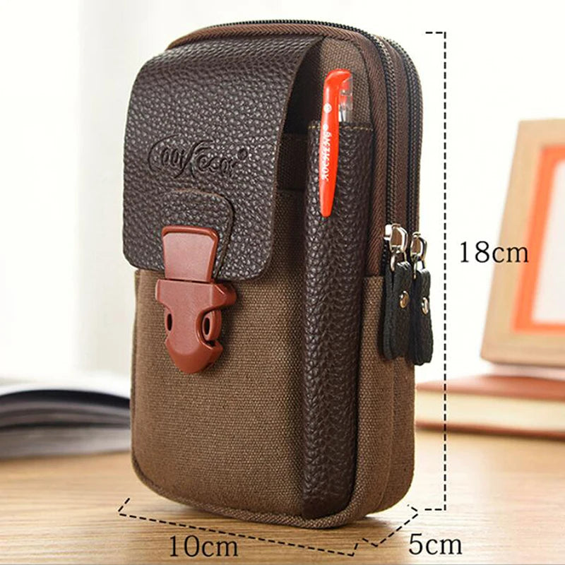 Casual Masculino Zíper Homens Cintura Bolsas Pequenas Cor Sólida Porta-Cartões 4 Polegadas Telefone Pacotes Cinto Fanny Bolsa 2023 Novo